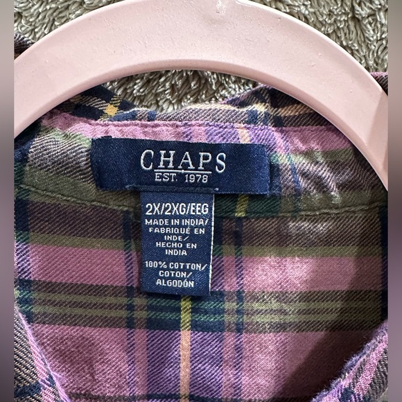 Chaps Casual Plaid Shirt - Pink and Green - Picture 3 of 3